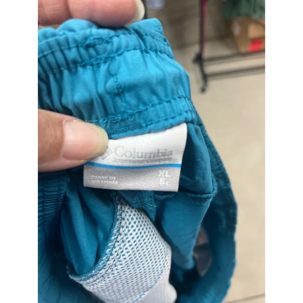 Columbia Mens XL Turquoise Blue Nylon Elastic Waist Mesh Lined Athletic Shorts